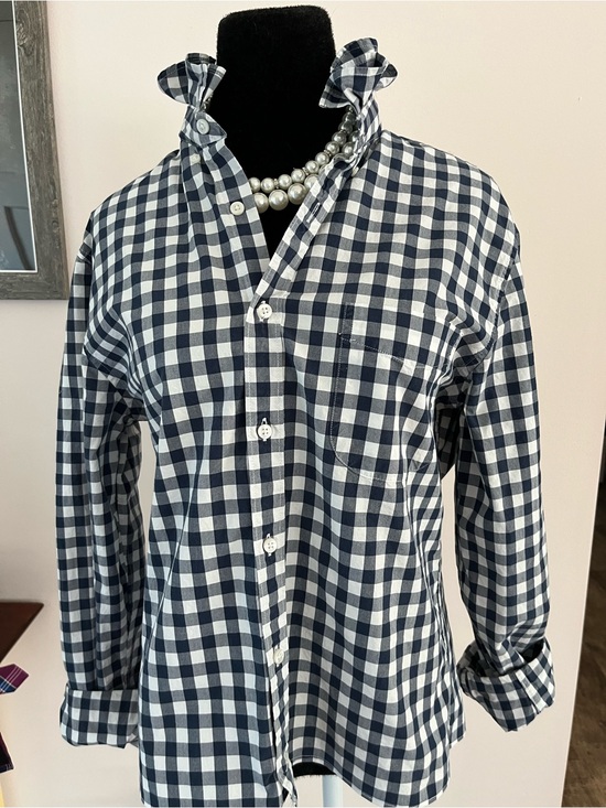 J. Crew Tops - Enhanced J. Crew Navy and White Gingham Button-Down Shirt Ruffle Collar